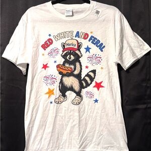 White Graphic T-Shirt with Raccoon Design